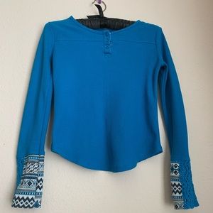Girl’s Long Sleeves Blue Thermal Shirt Size L